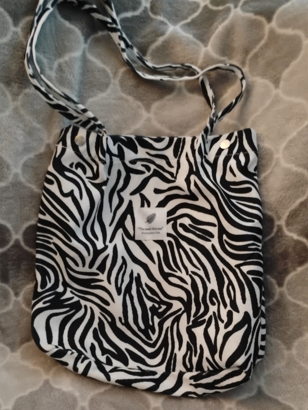 Black & White Zebra Print Canvas Tote Bag 13 Inches Long